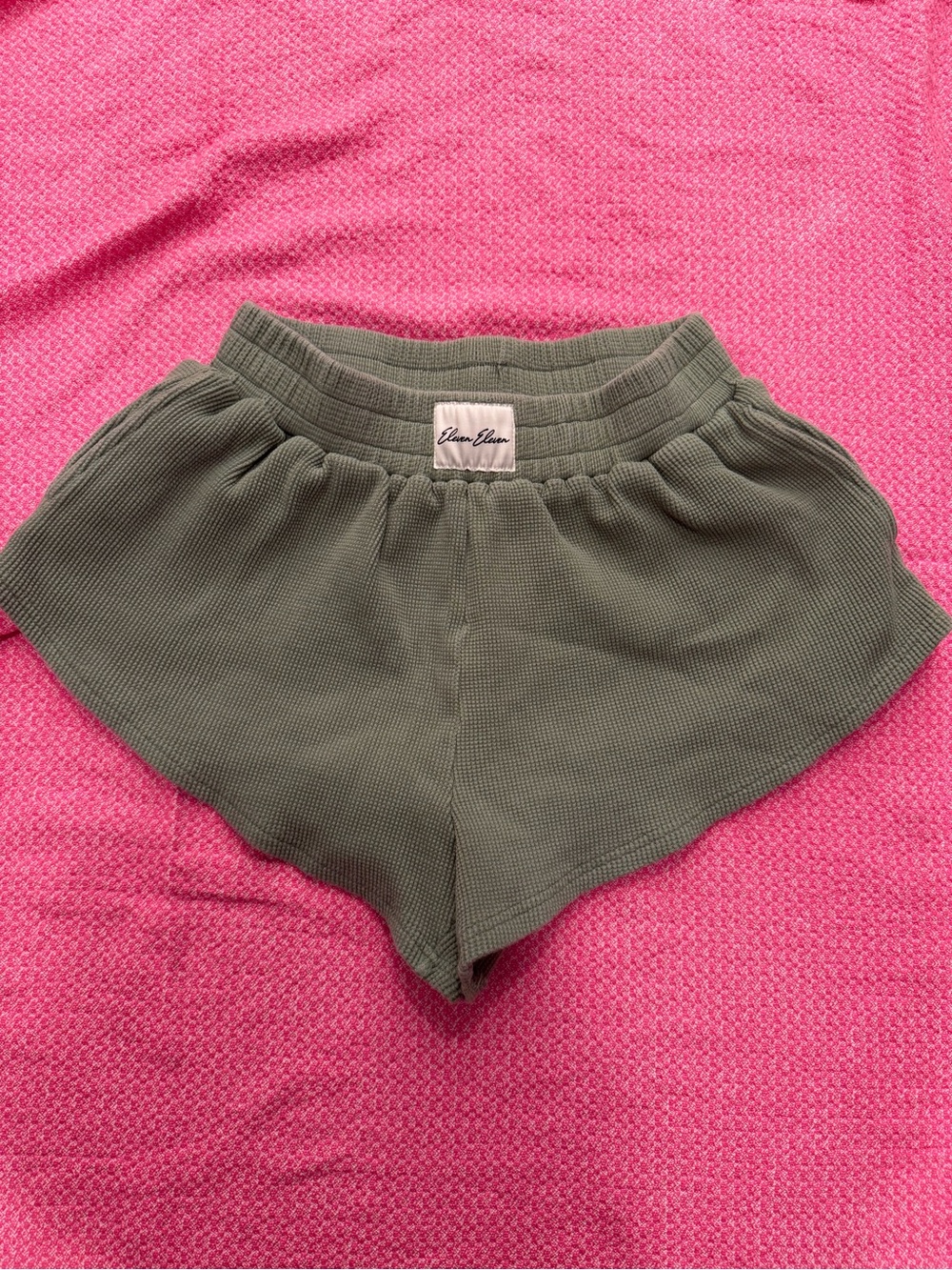 Eleven Eleven Olive Green Waffle Knit Lounge Shorts Size Medium
